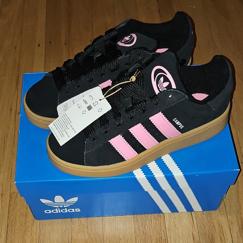 Adidas Black and Pink Canvas Sneakers